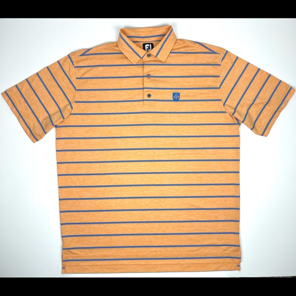 Footjoy Men’s Heather Orange Blue & Black Stripes Pro Dry Golf Polo Shirt XL